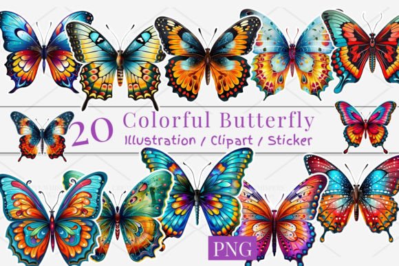 20 Butterfly Clipart Sticker, PNG 936: A Versatile Digital Asset for Designers