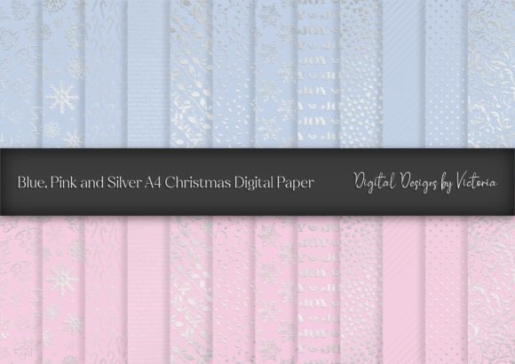Blue, Pink and Silver Christmas A4 Paper