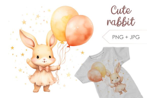 Cute Baby Bunny with Balloons PNG