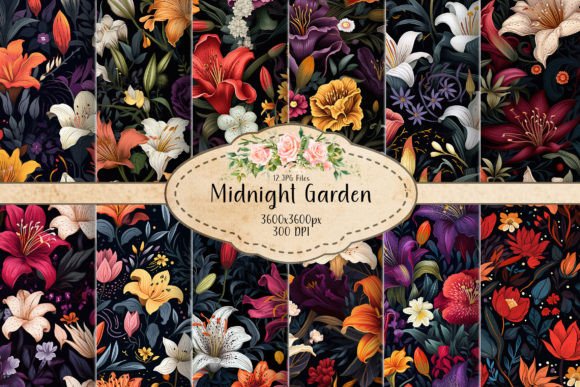 Exploring the Midnight Garden: A Bold and Dark Floral Pattern with Pops of Color