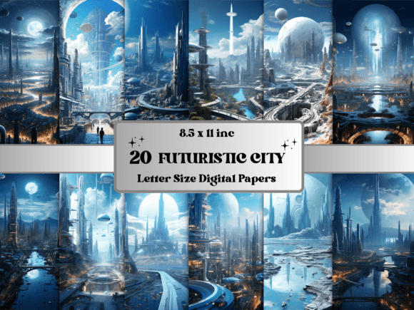 Futuristic City Background Digital Paper