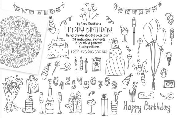 Happy Birthday Doodle Clipart for Creative Projects