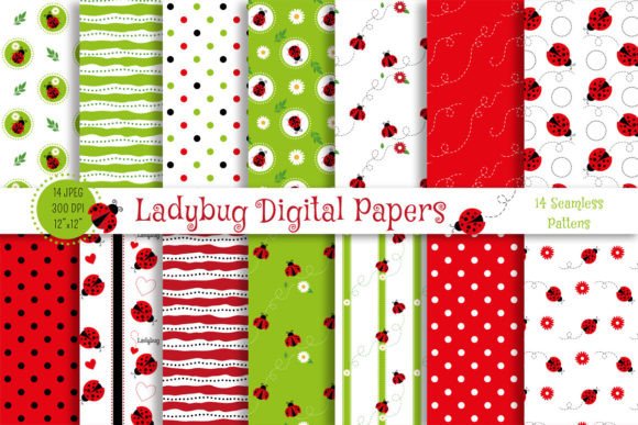 Ladybug Digital Papers for Spring Creations