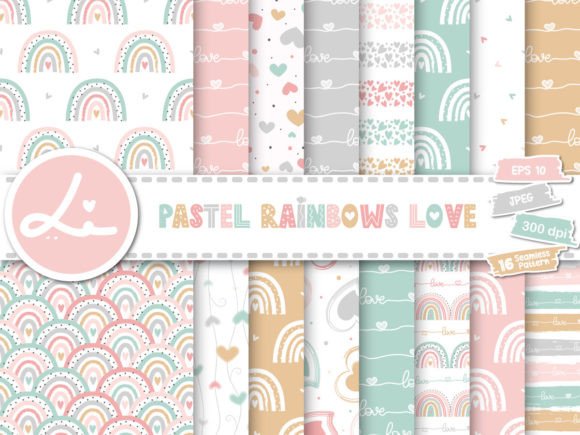 Pastel Rainbows Love Digital Papers Set: A Versatile Creative Asset for Designers and Creators