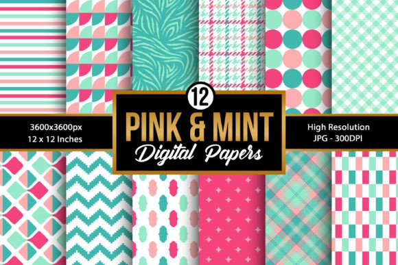 Pink and Mint Digital Papers
