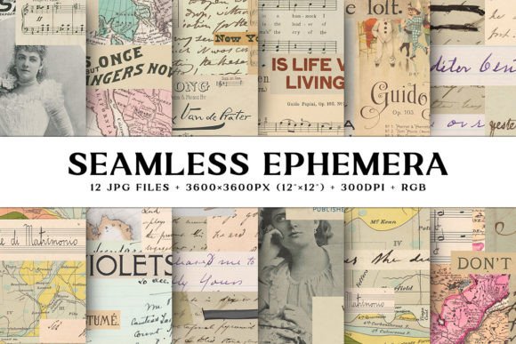Vintage Ephemera Seamless Backgrounds