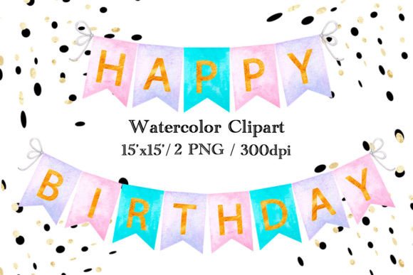 Watercolor Clipart Happy Birthday