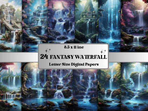 Waterfall Background Digital Paper: Elevating Creativity with Fantasy and Nature